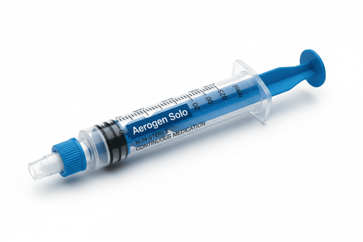 Aerogen syringe-a specific, non-sterile, color-coded (typically blue) syringe - Portable Nebulizer Story