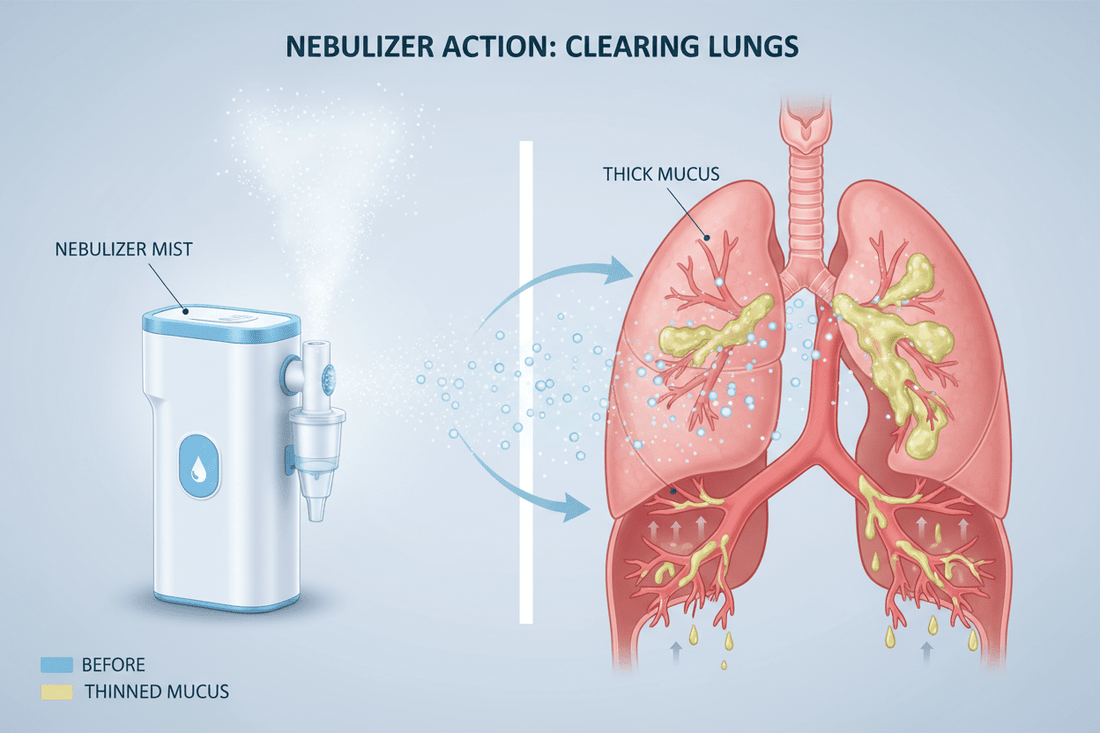 nebulizer for phlegm-A nebulizer helps with phlegm by turning liquid medicine or saline into a fine mist, inhaled directly into the lungs to thin and loosen thick mucus - Portable Nebulizer Story