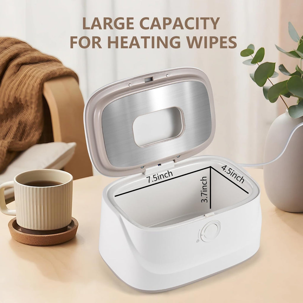 Baby Wipe Warmer with Innovative Spring & Child Lock Design, Large Capacity Wipes Dispenser, 3 Modes of Temperature Heating Control, Diaper Wipe Warmer with Night Light (White+Grey) - Portable Nebulizer Story