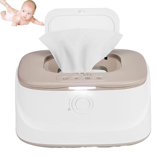 Baby Wipe Warmer with Innovative Spring & Child Lock Design, Large Capacity Wipes Dispenser, 3 Modes of Temperature Heating Control, Diaper Wipe Warmer with Night Light (White+Grey) - Portable Nebulizer Story