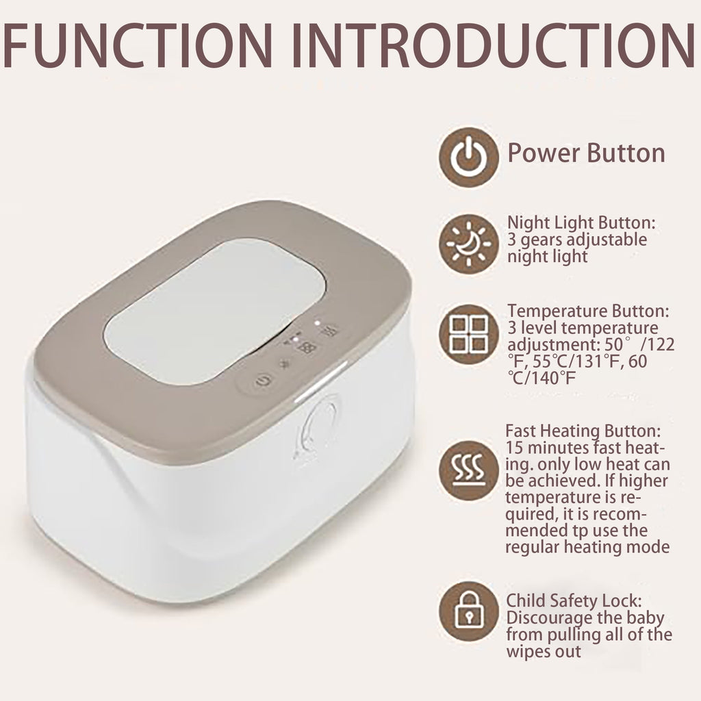 Baby Wipe Warmer with Innovative Spring & Child Lock Design, Large Capacity Wipes Dispenser, 3 Modes of Temperature Heating Control, Diaper Wipe Warmer with Night Light (White+Grey) - Portable Nebulizer Story