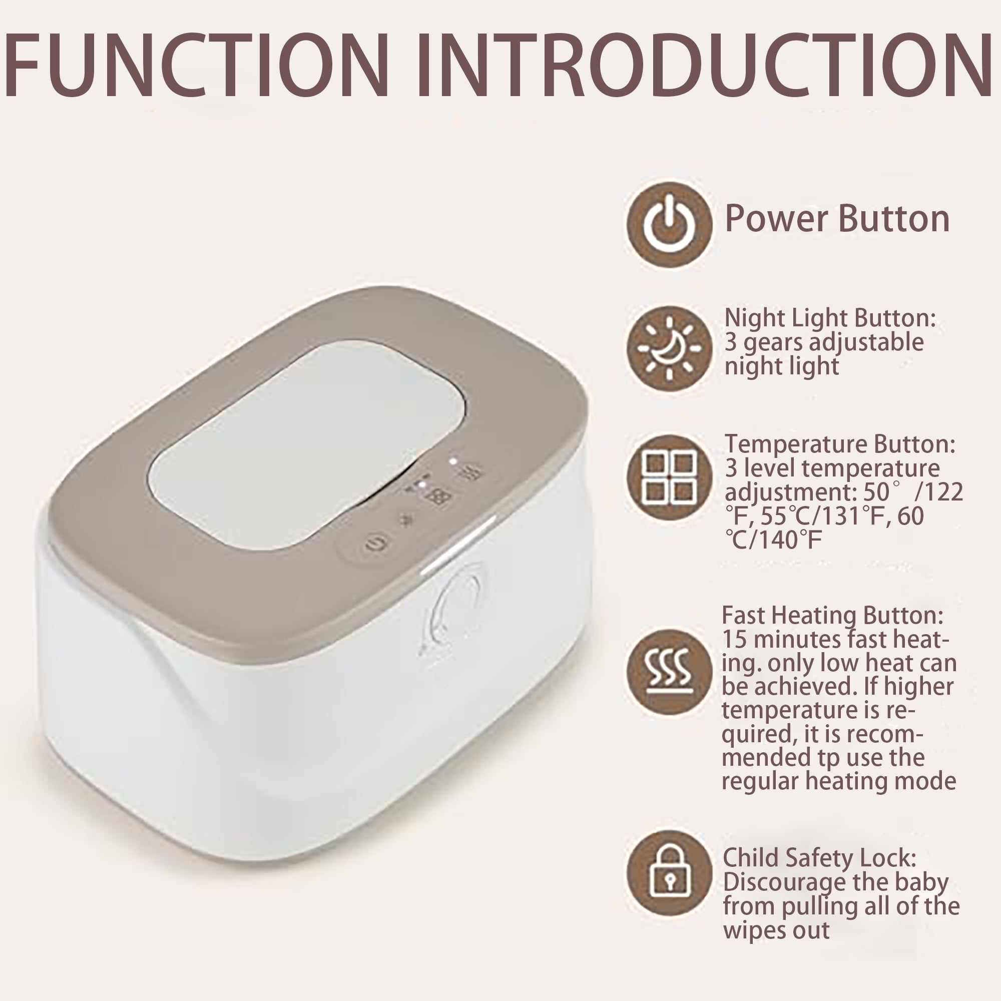 Baby Wipe Warmer with Innovative Spring & Child Lock Design, Large Capacity Wipes Dispenser, 3 Modes of Temperature Heating Control, Diaper Wipe Warmer with Night Light (White+Grey) - Portable Nebulizer Story