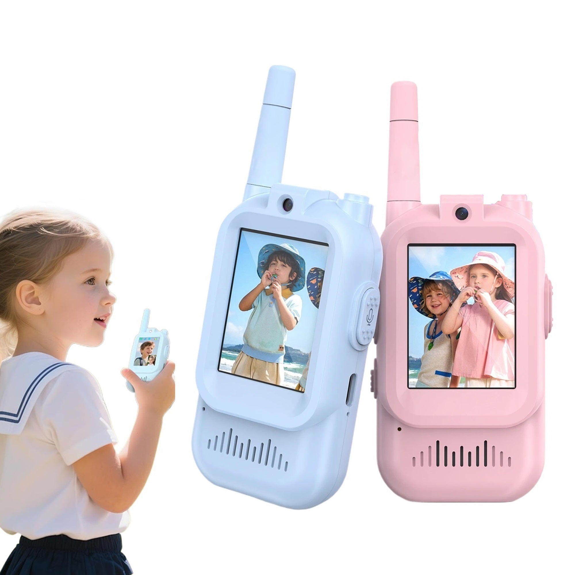 Video Walkie Talkies for Kids, Hiking for Boys Girls Ages 3 - 12, Handheld 2 Pack Rechargeable Video Intercom Kids Walkies Talkies, Indoor Outdoor Toys for Family Games, Outside, Camping (1 pair Blue/Pink) - Portable Nebulizer Story